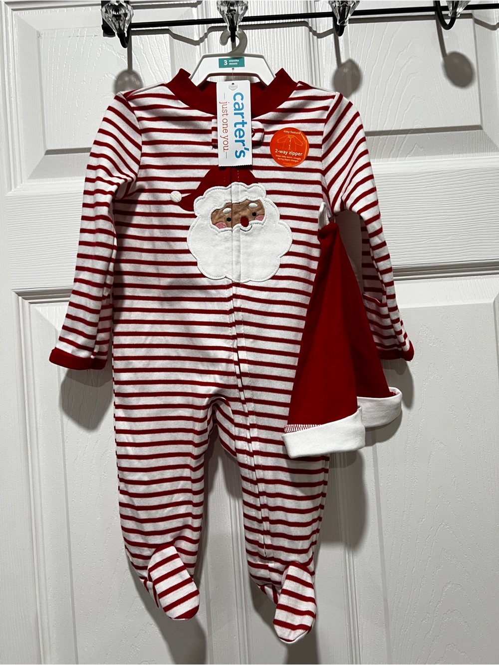 Carter's 2 Piece Set Size 3 Months Baby Christmas Outfit & Hat Red White Stripes